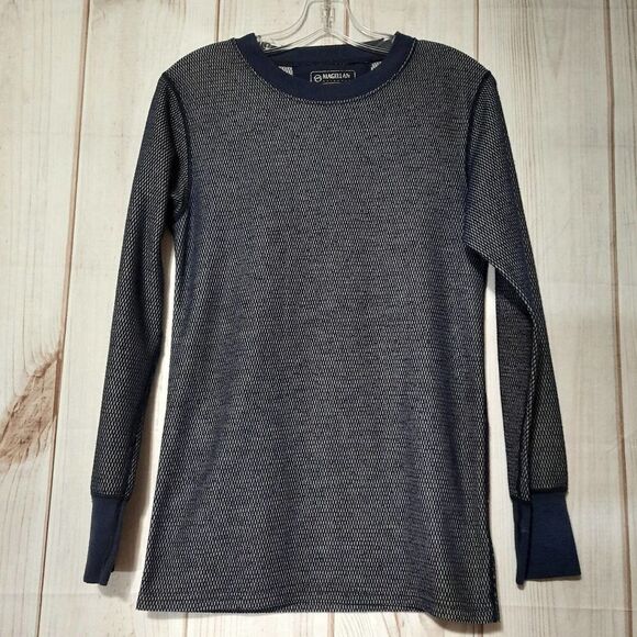 Magellan Waffle Shirt Men's Size Medium Gray Crew Neck Long Sleeve Pullover - Picture 1 of 5